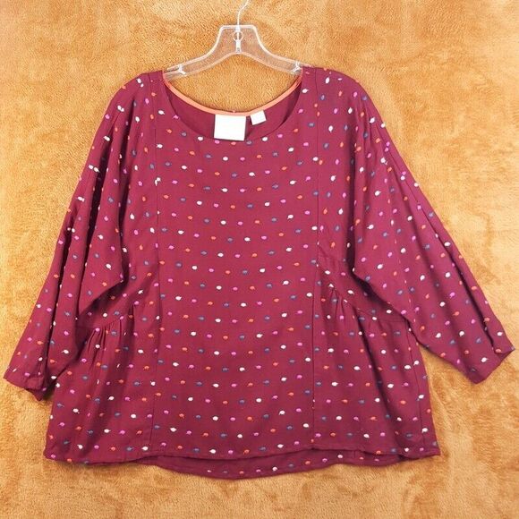 MAEVE Womens Top Medium Maroon Pullover Swiss Polka Dot Dottie ANTHROPOLOGIE - Picture 4 of 11